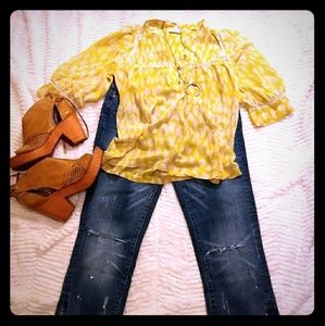 Silk, 3/4 sleeve top. Boho